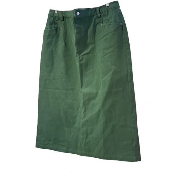 NWT Bridgewater Studio Green Denim Midi Skirt Size 18 High Waisted Casual Boho - Picture 4 of 10